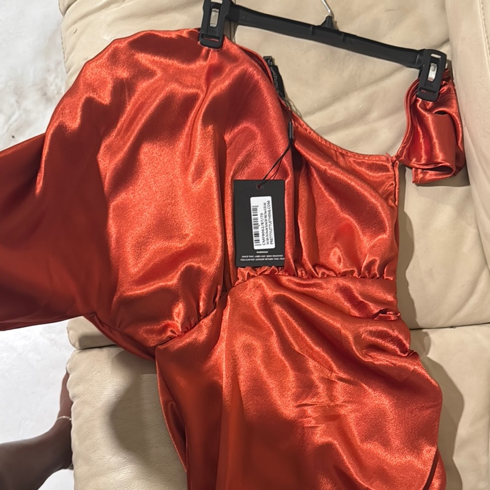 Elegant Orange/Rust Satin Dress